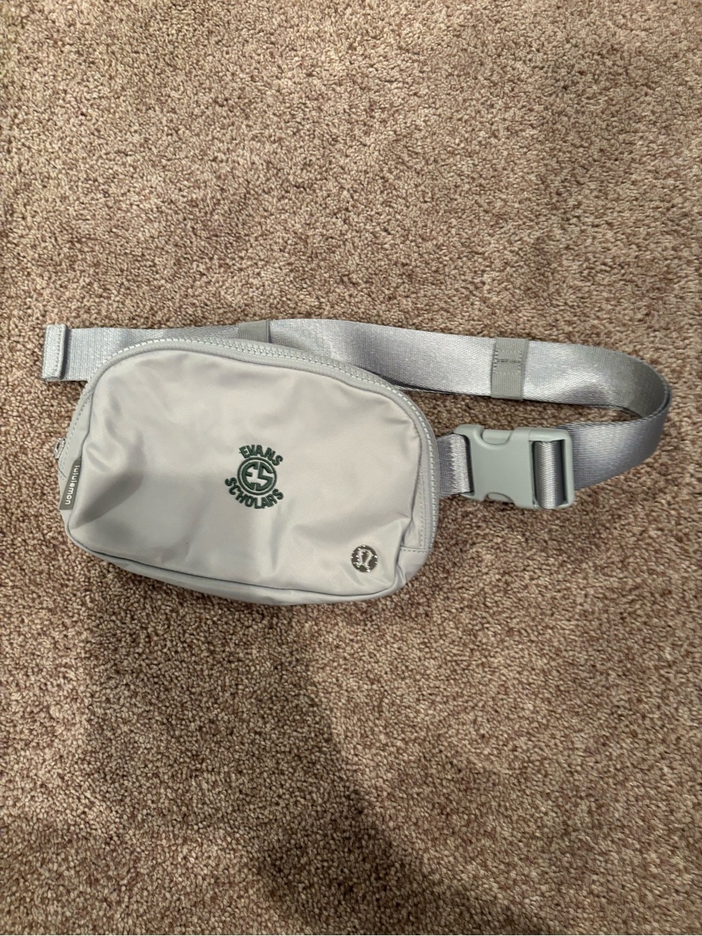 lululemon athletica Light Gray Belt Bag with Dark Green Logo